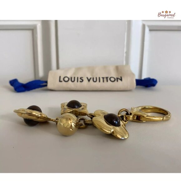Authentic LOUIS VUITTON Gold Brown Bijoux Sac Tresor Flower Bag Charm - Picture 9 of 10